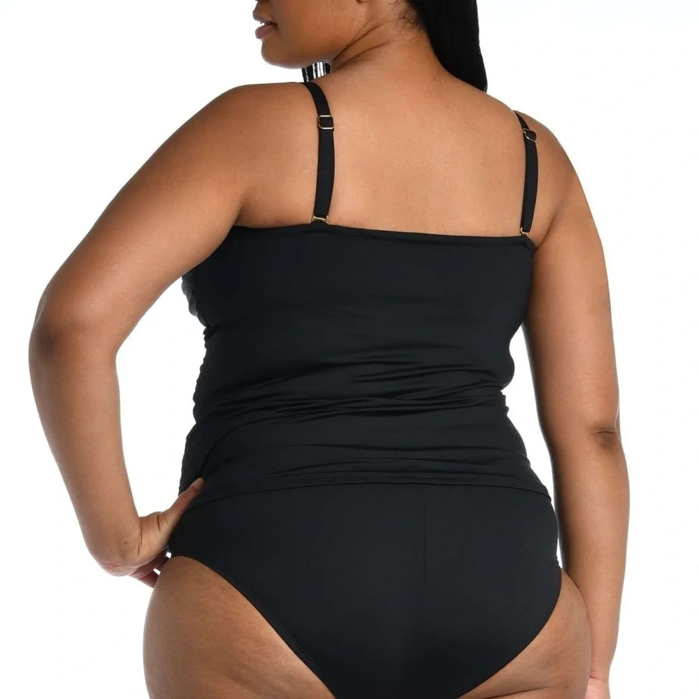La Blanca Womens Island Goddess Twist Front Swimsuit Tankini Top, Black, 18 Plus